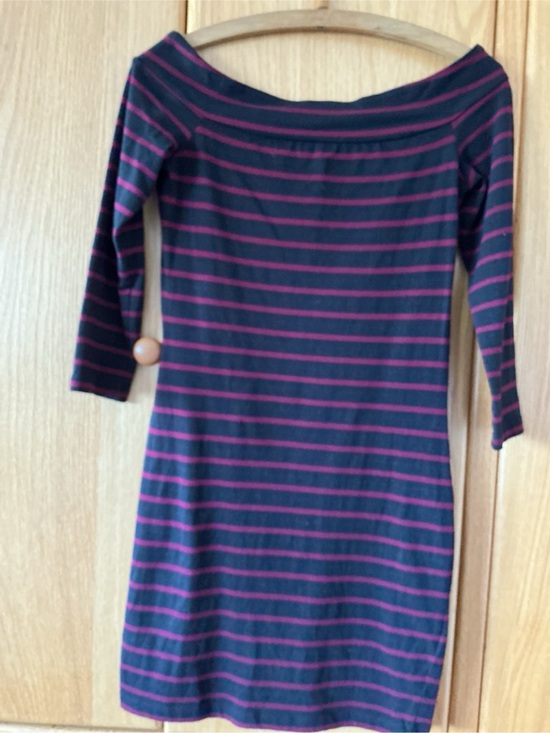 Dynamite Dresses & Skirts - Dynamite Off-Shoulder Navy and Pink Stripe Midi Dress
